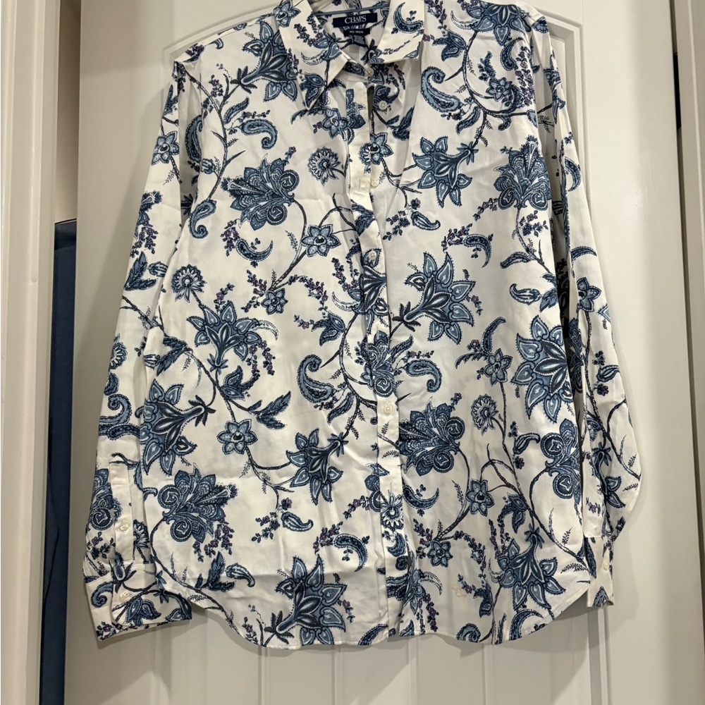 Chaps Blue Floral Button Down Shirt